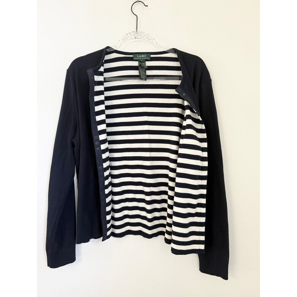 Lauren Ralph Lauren Nautical Reversible Striped Cardigan Navy Blue Jacket Size L